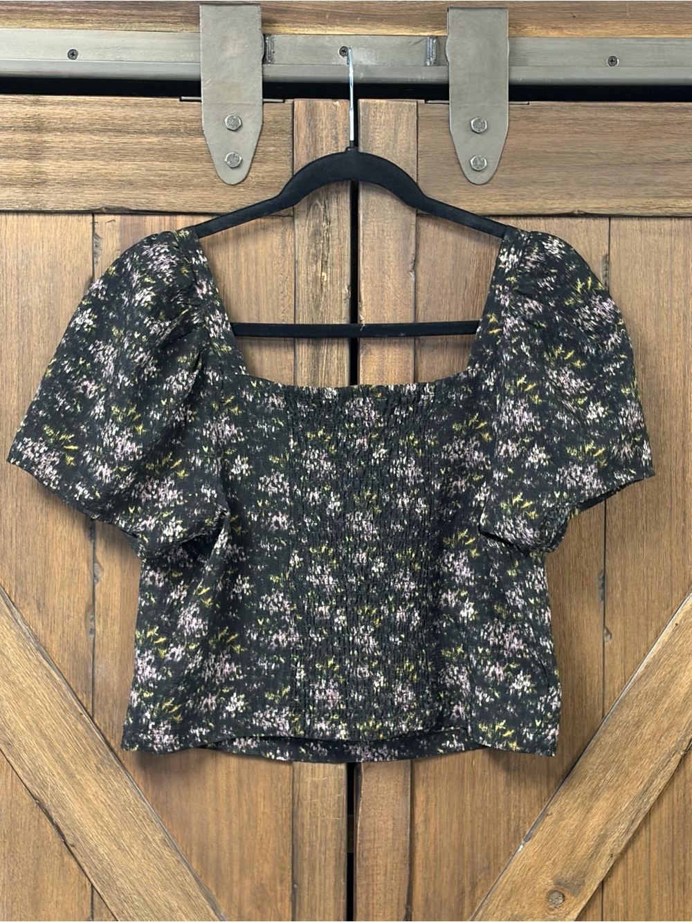 Madewell Hopewell Puff Sleeve Smocked Crop Top in Blurred Ikat Size Small - Picture 4 of 7